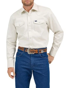 Wrangler Mens Stone Western Cowboy Shirt M Heavyweight Cotton Snap Button Work - Picture 1 of 12