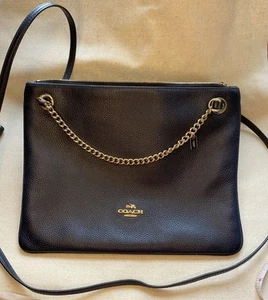 COACH Crossbody/Shoulder Navy Pebbled Leather Tablet Bag Gold Hardware 11”x9” - Afbeelding 1 van 12