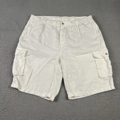 Tommy Bahama Pantalones Cortos Carga Para Hombre XL Blanco Lino Cintura Elástica Cordón Foto 1 de 4