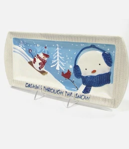 St. Nicholas Square LET IT SNOW 13.5" Treat Tray Platter Sporting Snowman Family - Picture 1 of 6