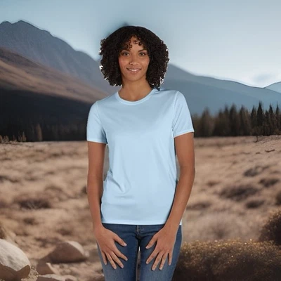 3XL Ladies Hanes UPF 50+ Cool Dri T-Shirt Light Blue Moisture Wicking Size XXXL - Image 1 of 4