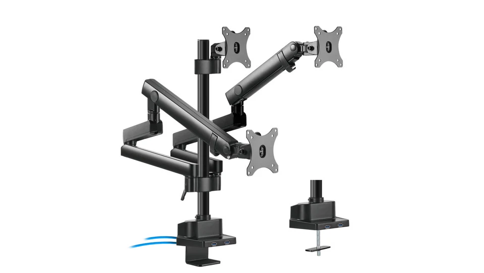 Uchwyt biurkowy na 3 monitory LCD LED z 2x USB 3.0 Maclean MC-811 17-27cala 3x7k - Bild 1 von 1