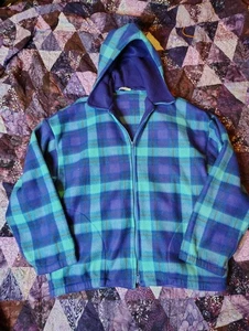 Vintage Decke Fleece Flanell Hoodie Herren XXL lila grün Kapuze Shacket dick - Bild 1 von 7