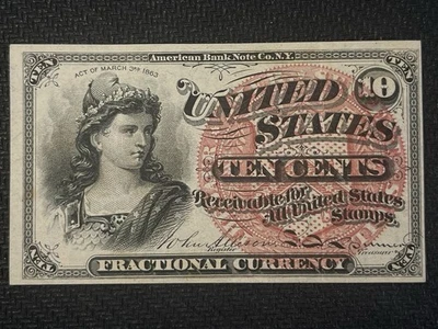 NICE 1863 US 10 Cents Fractional Currency 4th Issue ALMOST UNCIRCULATED PQ+ - Image 1 of 4