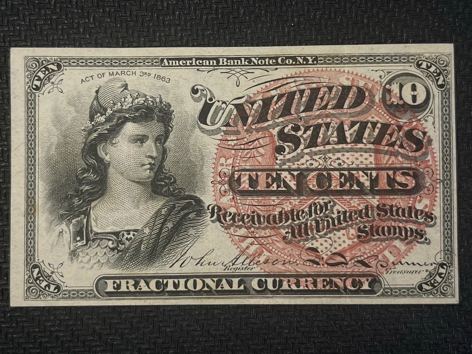 NICE 1863 US 10 Cents Fractional Currency 4th Issue ALMOST UNCIRCULATED PQ+ - Image 1 of 4