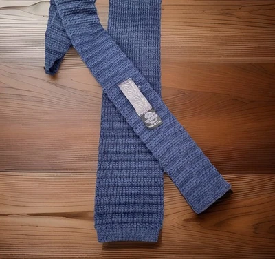 Vintage Lord & Taylor Necktie Navy Blue 100% Wool Knit Square SkinnyTie USA - Image 1 of 4
