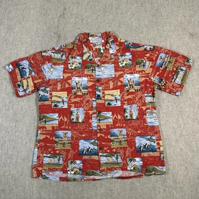 Camisa vintage Hilo Hattie grande? Botão floral vermelho masculino original havaiano - Imagem 1 de 4