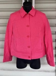 Talbots Irish Linen Jacket Womens Sz 8 Pink or Blue Button Front Pockets NWT - Picture 1 of 16