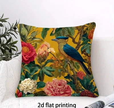 Kissen Bezug Samt 45 cm floral Vogel Garten Cottage Deko Boho botanisch Botanik - Bild 1 von 4
