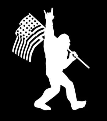Sasquatch Bigfoot Rock On Flag Funny DieCut Vinyl Window Decal Sticker Car Truck - Image 1 of 2
