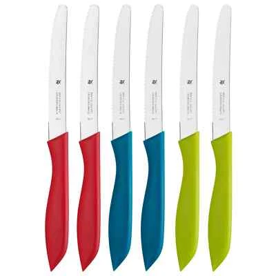 WMF Frühstück-, Brötchen-, Vespermesser Set 6 tlg Edelstahl Rot, Grün, Blau 23cm - Bild 1 von 3