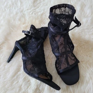 Zara Satin Lace Sock Sandals SZ 37 (6.5) Black - Picture 1 of 9