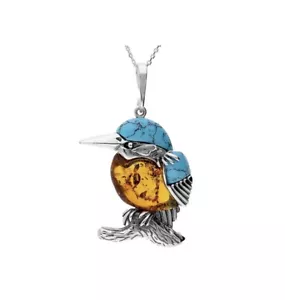 Mittlerer Bernstein Türkis Kingfisher Anhänger oxidiert Sterlingsilber 925 Cognac - Bild 1 von 1