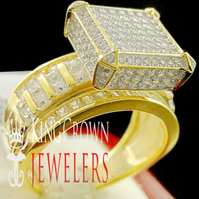 Anel de noiva feminino baguete corte princesa ouro amarelo em prata real rosto quadrado - Imagem 1 de 4