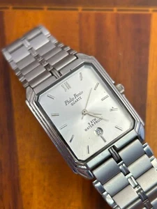 Philip Persio Men's Watch Rectangle Silver Tone Date 27mm - New Battery - Picture 1 of 6