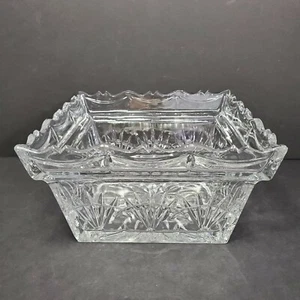 Vtg 50's Mid-Century Clear Heavy Square 9x9x5 Cut Glass Candy Dish - Picture 1 of 10