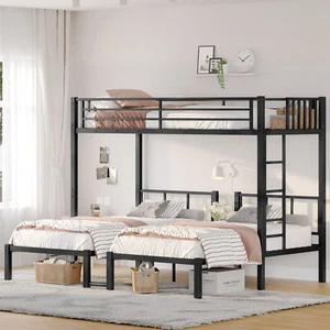Twin over Twin & Twin Bunk Beds for 3, Twin XL over Twin & Twin Bunk Bed Metal T - Picture 1 of 12
