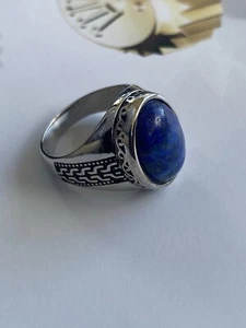 Men's Size 10 925 Silver Natural Blue Feroza Ring - Picture 1 of 5