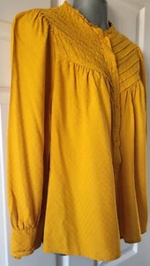 TU Yellow/Mustard Button Up Boho Embroidered Blouse Size 14 - Picture 1 of 4