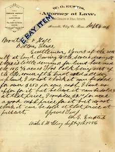 1886 W Eustice BRIEFKOPF Henrietta CLAY COUNTY Texas ANWALT Indianerkriege KIOWA - Bild 1 von 1
