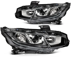 Headlight Assembly For 2016-2021 Honda Civic Sedan Black Housing w/LED DRL Pair - Picture 1 of 10