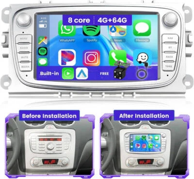 Für Ford Focus MK2 Mondeo C S Max Galaxy Autoradio CarPlay Android 14 DVD&CD 7" - Bild 1 von 4