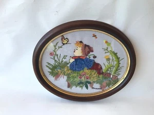 Vintage Retro framed Hummel Goebel needlepoint stitch tapestry boy with bird - Picture 1 of 6