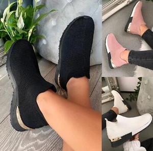 LADIES CLASSIC SLIP ON SOCK WEDGE SNEAKERS SHOES WOMENS JOGGING PUMPS TRAINERS - Picture 1 of 42