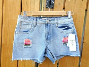 NEW GUESS Destroyed  SZ 14 Shorts Biker Jeans Girls Beads  - Picture 1 of 7