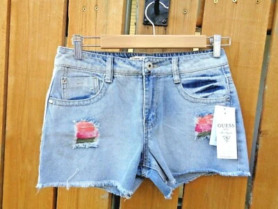 NEW GUESS Destroyed  SZ 14 Shorts Biker Jeans Girls Beads  - Image 1 of 4