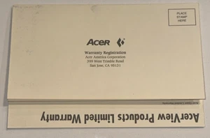 Acer Acerview Karta gwarancyjna Komputer rejestracyjny nie wysłany San Jose lata 90. - Zdjęcie 1 z 6