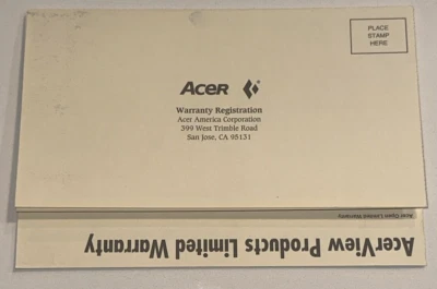 ACER ACERVIEW Computer Limited Warranty Registration Card Never Sent In San Jose - Image 1 of 4