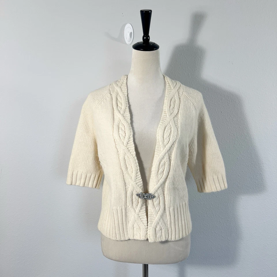 Lauren Ralph Lauren Womens Shrug Cardigan Wool Angora Rhinestone Broach Medium - Image 1 of 4