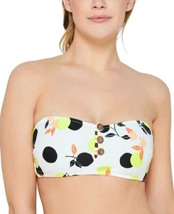 California Waves Citrus Geo Print Bandeau Bikini Schwimmen Oberteil weiß Größe Large - Bild 1 von 2