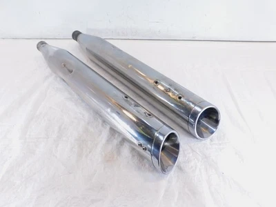 Pair Harley Davidson Road King Electra Glide Chrome Bub Slip On Exhaust Mufflers - Image 1 of 4