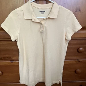 Lands' End Girls Short Slv Butter Yellow Mesh Polo Shirt L 14 - Picture 1 of 5