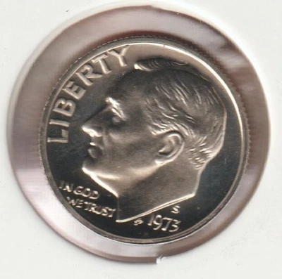 Rare US Roosevelt Dime 1973s Frosty Mirror Picked From Proof Set Collection Coin - Image 1 of 2