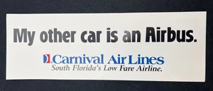 Vintage Carnival Airlines Airbus Bumper Sticker South Florida 10” - Picture 1 of 5