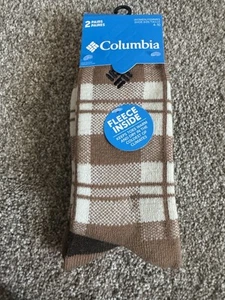 Columbia Women Crew Socks Tan Brown Brown Fleece Inside Shoe Size 4-10 2 Pair - Picture 1 of 4