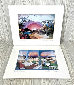 Bracha Lavee-BRYM Lithography Jewish Art Signed Shabbat Table Jerusalem Lot of 2 - Picture 1 of 15