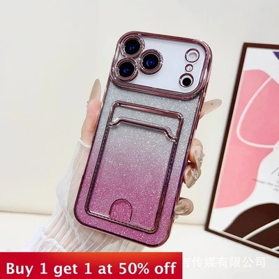 For iPhone 17 Air 17 Pro Max 16 15 14 13 12 11 7 Phone Cover Card Holder Glitter - Image 1 of 4