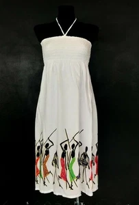 SUMMER WHITE COTTON DRESS WITH ETHNIC DECORATION. SIZE XS-S - Picture 1 of 5