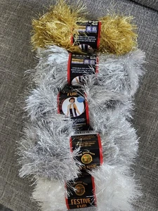Lot Of 5 Skeins Festive Fur Metallic Eyelash Yarn Gold WHITE Silver - Picture 1 of 6