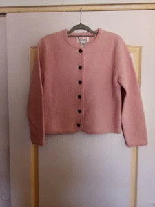 Cardigan maglione lana vintage Tally Ho donna rosa medio preppy retrò con bottoni - Foto 1 di 11