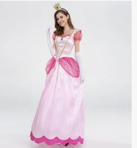 Princess Peach Costume Pink Adult LG 3 PC Halloween Cosplay Theater Runs SMALL - Picture 1 of 12