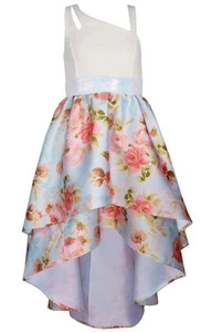 NEW Bonnie Jean Girls Size 7 "WHITE BLUE CORAL FLORAL" High-Low Mikado Dress NWT - Picture 1 of 4