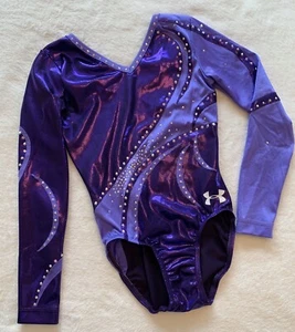 Under Armour GK ELITE Gymnastics LEOTARD Competition PURPLE Rhinestones UA Sz CL - Picture 1 of 9