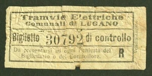 BOLETO DE TRANVÍA SUIZO VINTAGE TRAMVIE ELETTRICHE COMUNALIA di LUGANO - Imagen 1 de 2