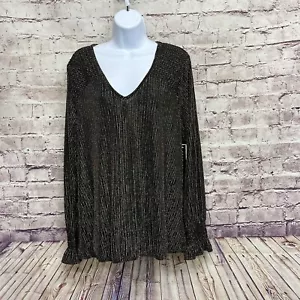 Blusa Premise para mujer talla 1X dorada plateada metálica cuello en V manga larga - Imagen 1 de 15