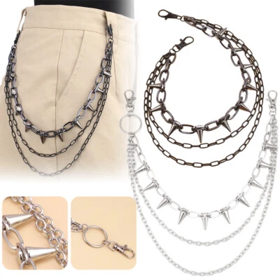 Hiphop Punk Trouser Pant Chain Metal Rivets Multi-layer Gothic Jean Chain Silver